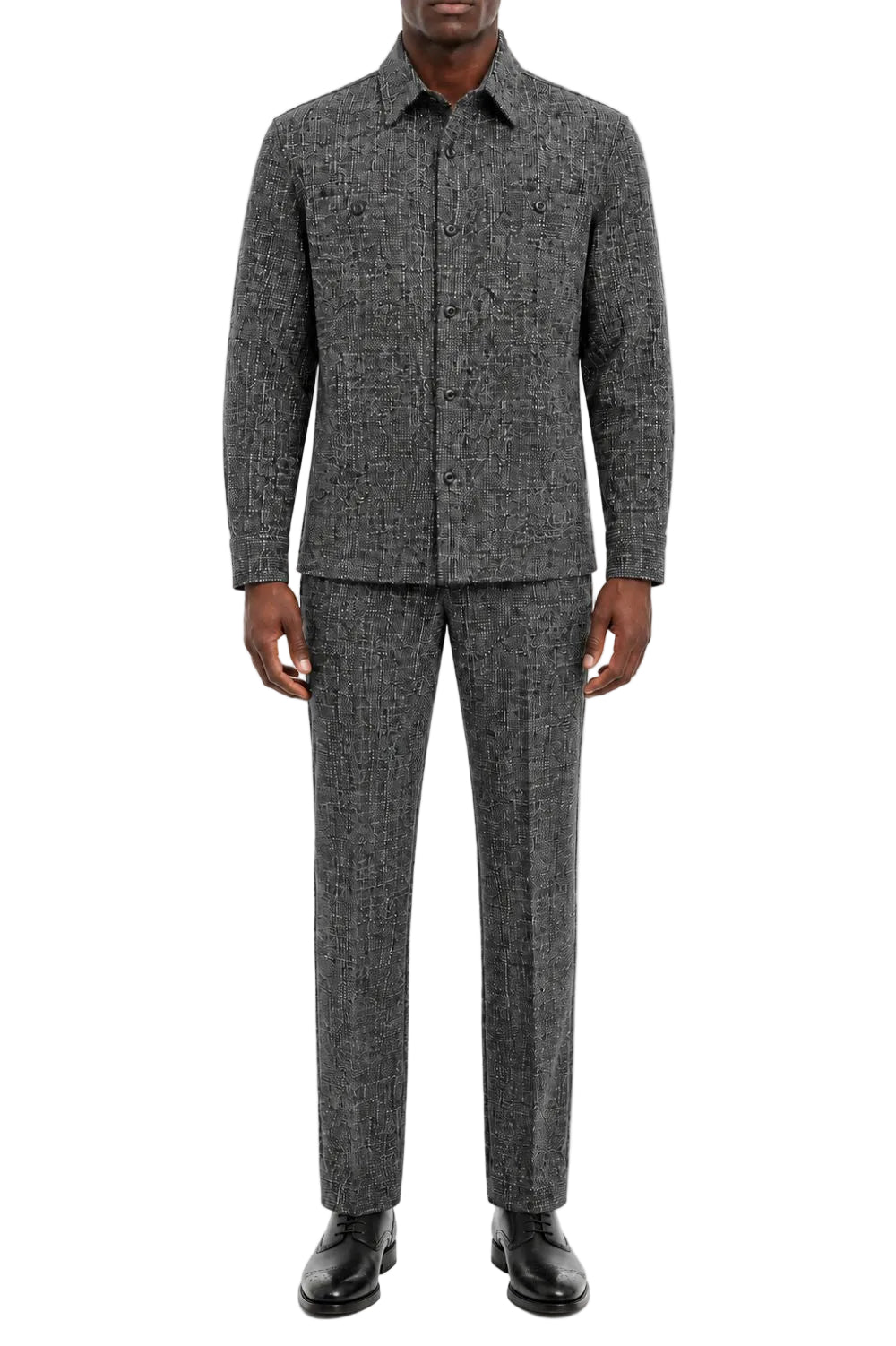 Stacy Adams - Men's Gray Textured Pattern Long Sleeve Walking Suit Set