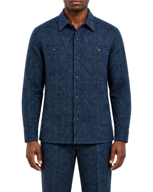 Ensemble décontracté bleu marine pour homme à motif texturé et manches longues, vue de face