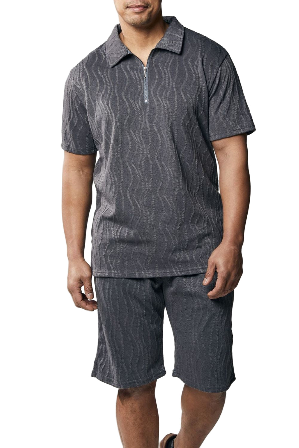 Stacy Adams - Men's Gray Jacquard Zip Polo Short Set