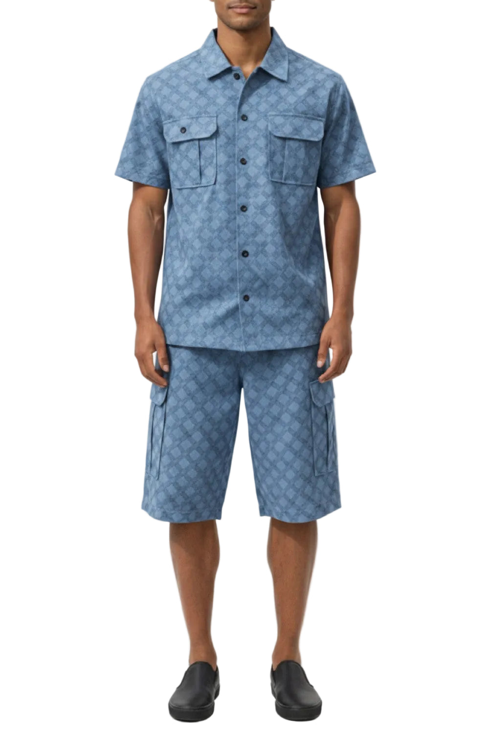 Stacy Adams - Men's Chambray Tone-on-Tone Check Short Walking Suit Set