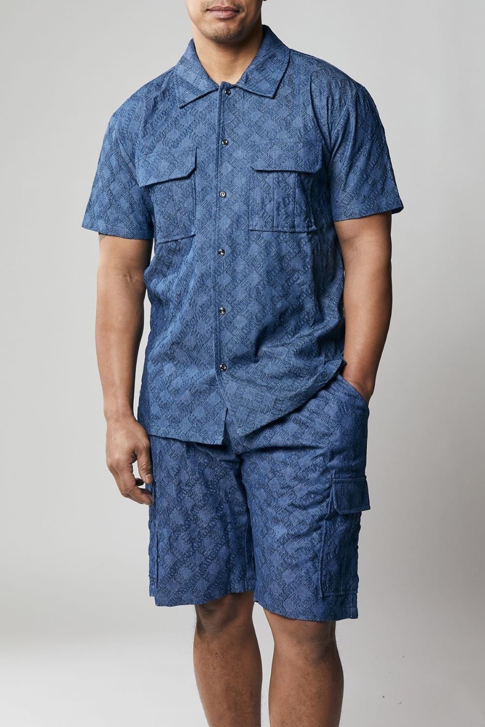 Stacy Adams - Men's Blue Denim Short Set
