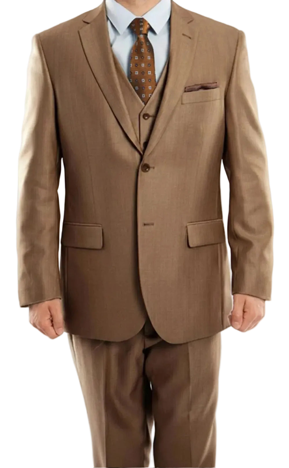 Brown suit with a tie on a white background