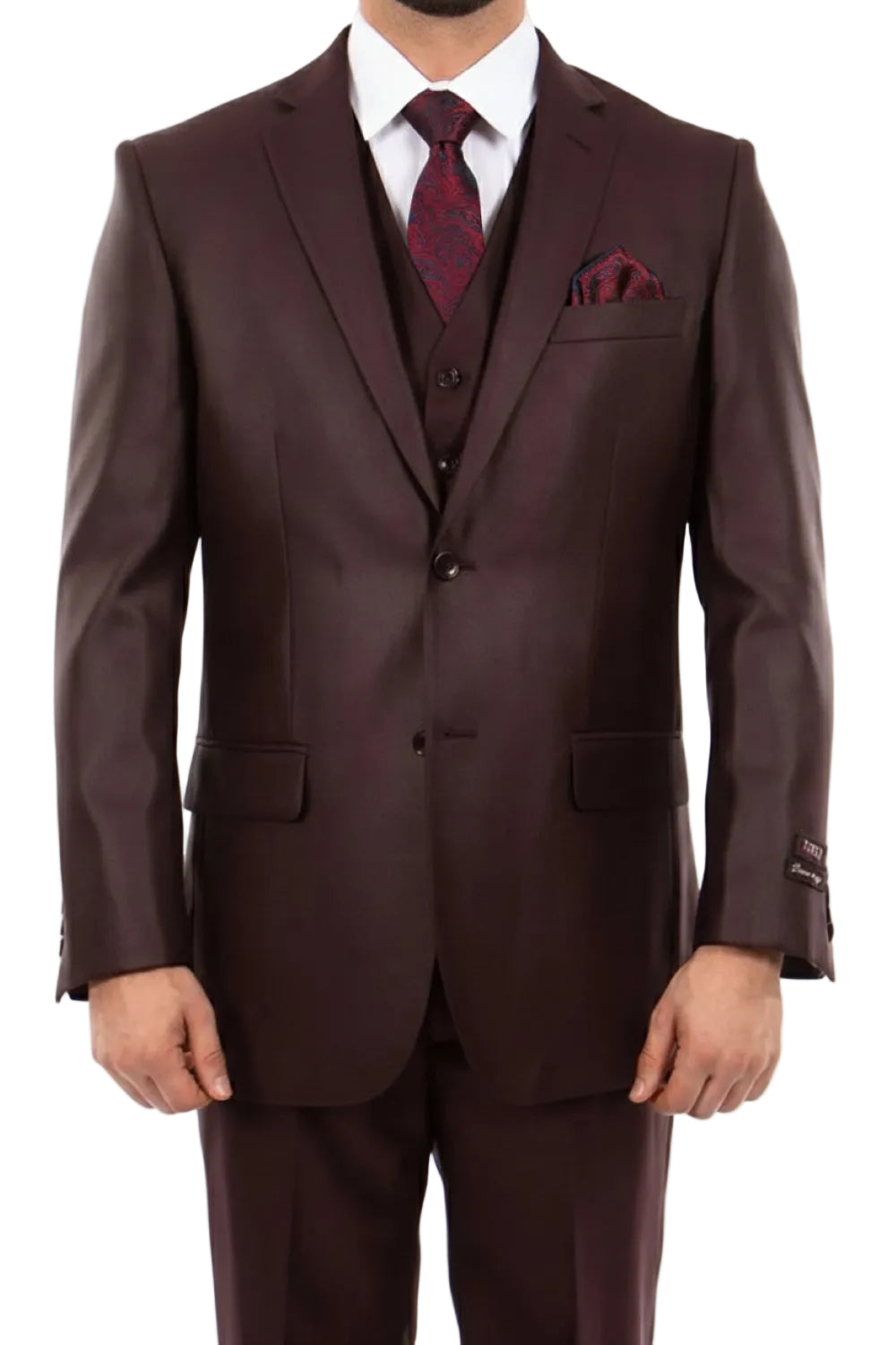 burgundy dress shirt with tie 42R, 42L) 3 Piece Modern Fit Suit - White Wedding Dress with Maroon Button Up Shirt 24FW Size:One Size (XS/S/M/L)