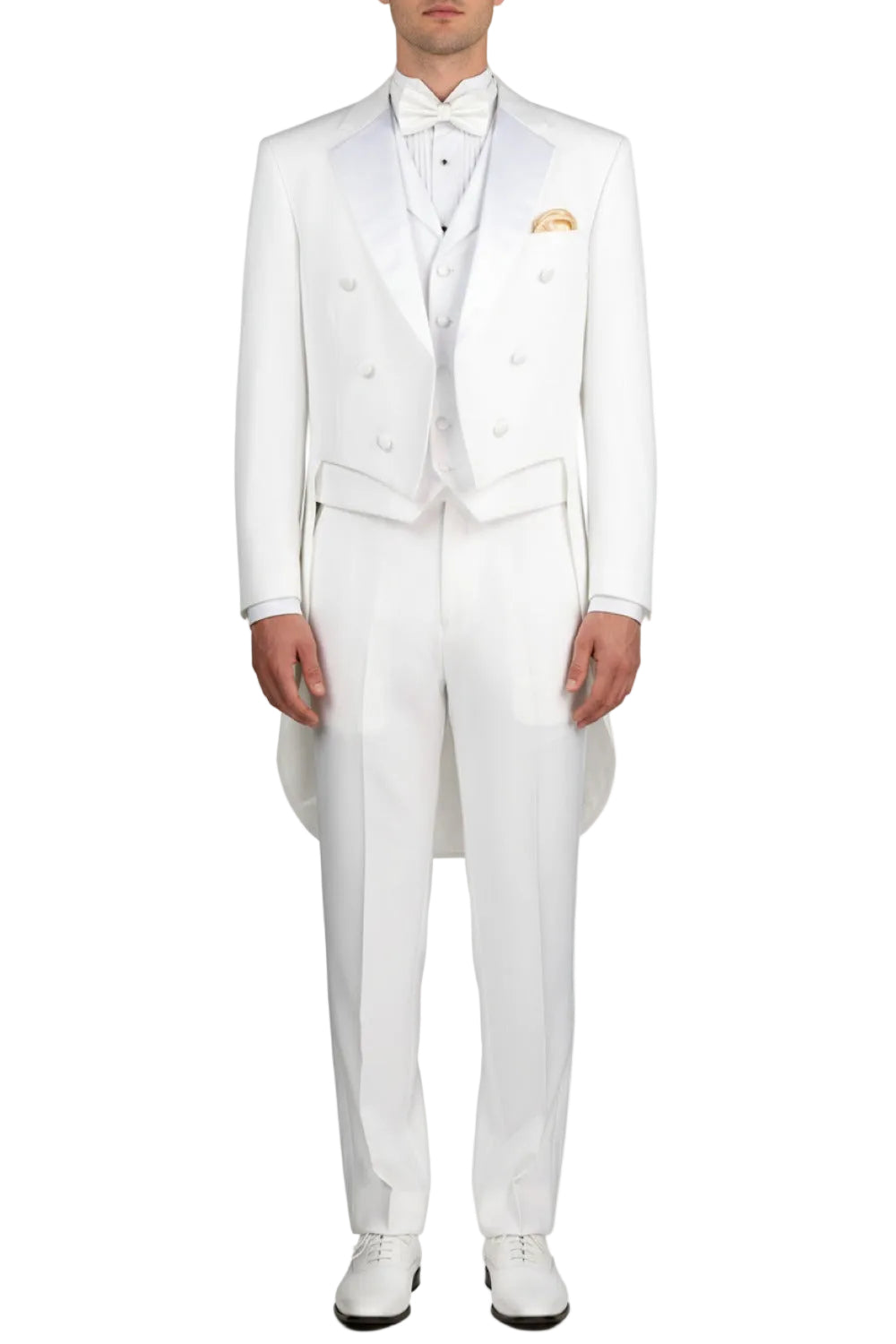 White men's regular fit three piece tuxedo with tails