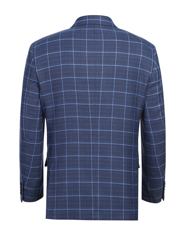 Renoir men's classic regular fit blue windowpane blazer, premium quality for timeless style.