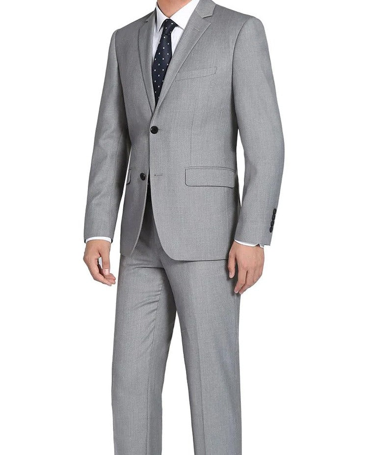 Bevagna Collection - Light Gray 100% Virgin Wool Regular Fit Pick Stitched  2 Piece Suit