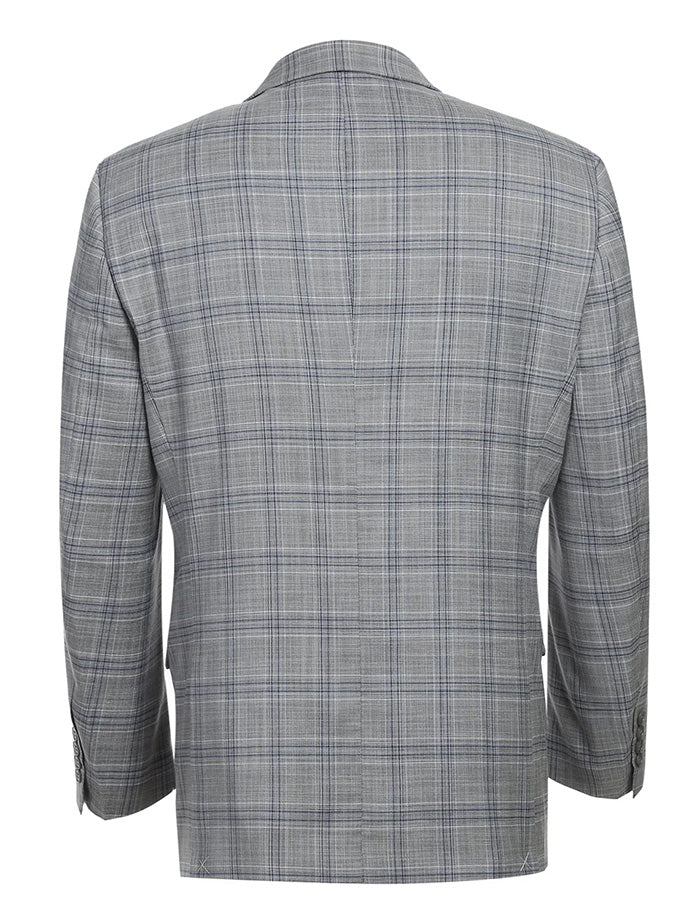 Close-up of the gray checkered collar on the Lozano Collection - Men's 2 Piece Regular Fit Gray Plaid Suit jacket.