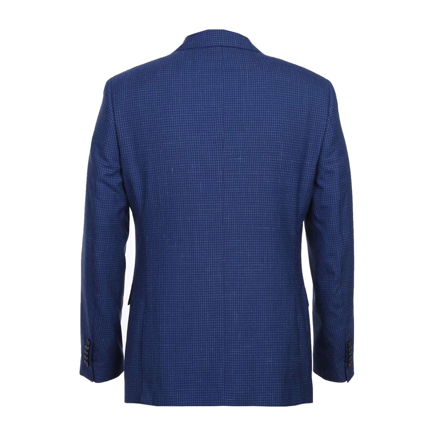 English Laundry 2-Piece Blue Mini-Check Wool Blend Slim Fit Suit jacket with collar, button, pocket.