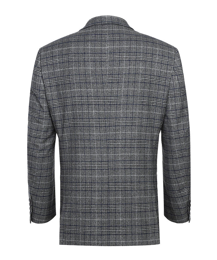 Classic Regular Fit Blazer Windowpane Pattern in Gray, showing collar and pocket details on a white background.