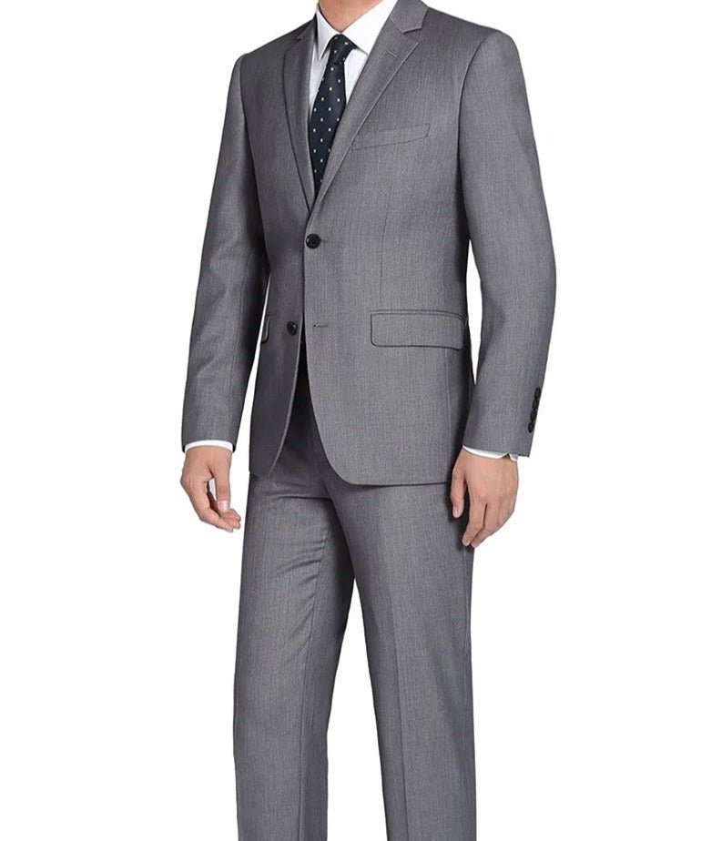 Solid 100% Virgin Wool Regular Fit Gray Suit jacket displayed, paired with a tie.