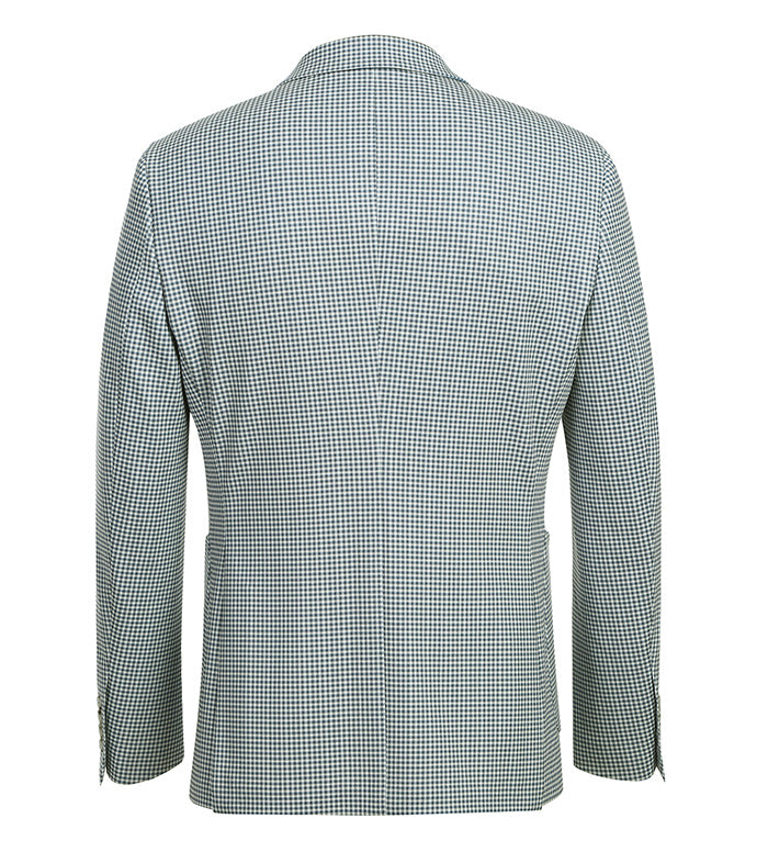 Blazer coupe slim en demi-toile à carreaux bleu sauge