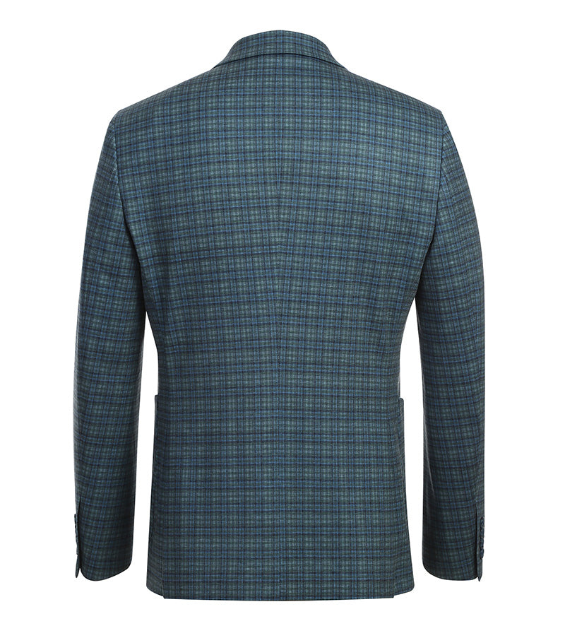 Blazer de corte slim de media lona a cuadros verdes y azules