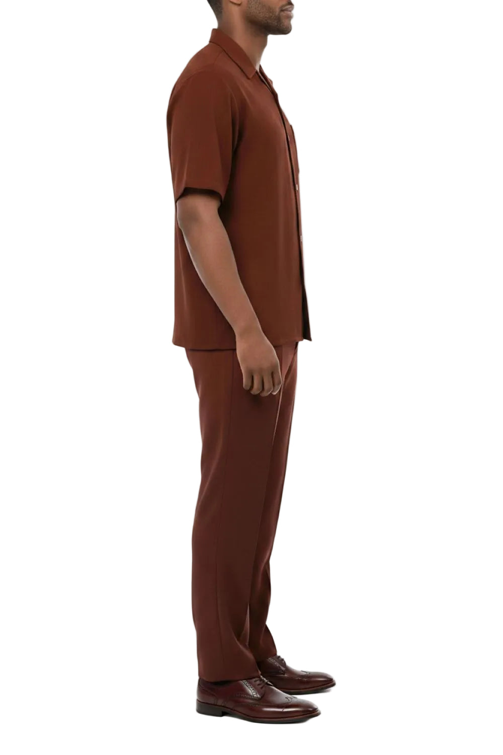 Man wearing a Maroon outfit on a white background