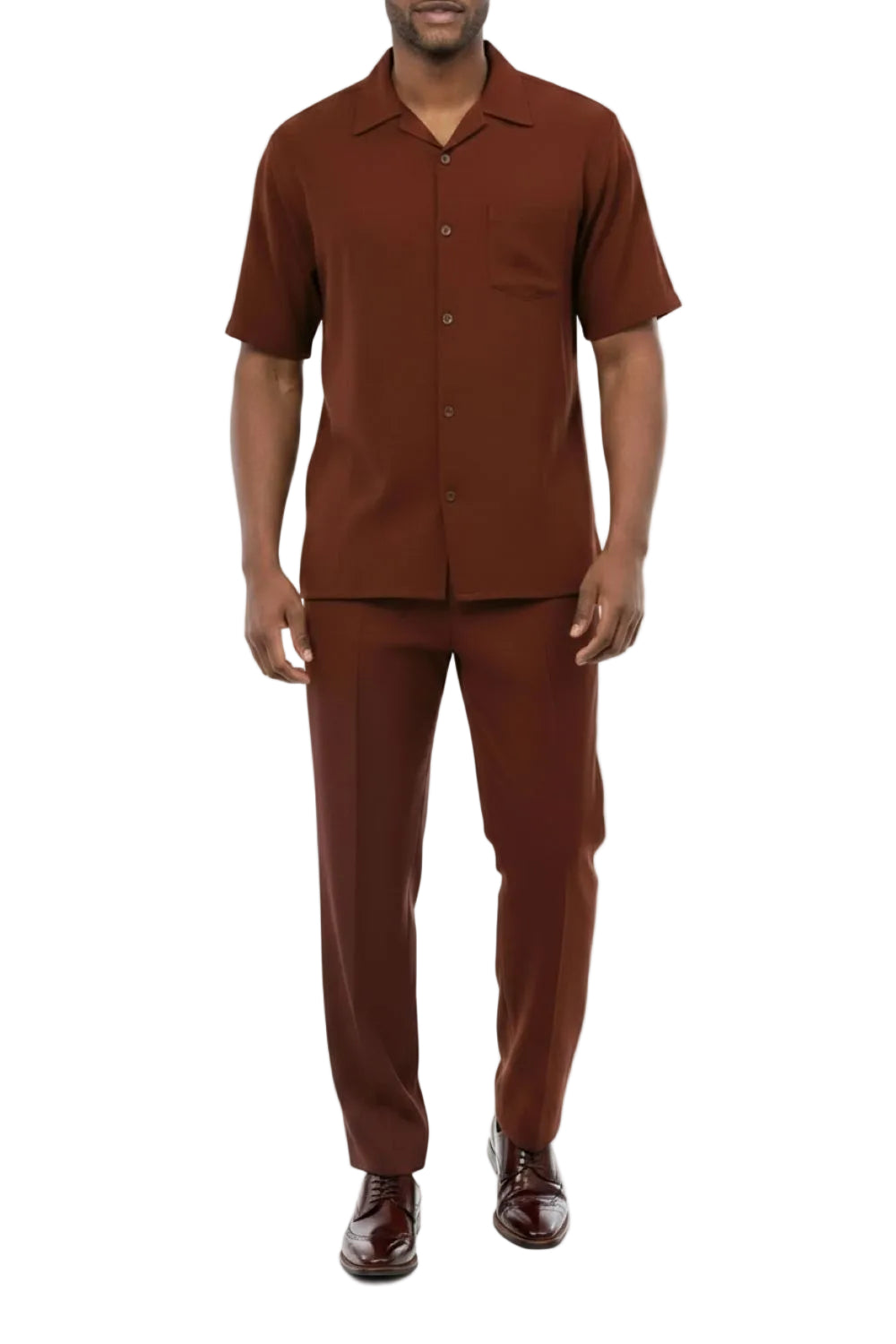 Short Sleeve Summer Walking Suit Set with Flexible Waist Pants in Maroon