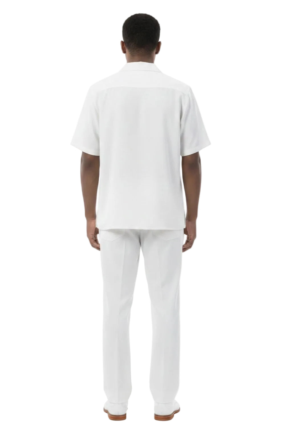 Person wearing a white outfit on a white background