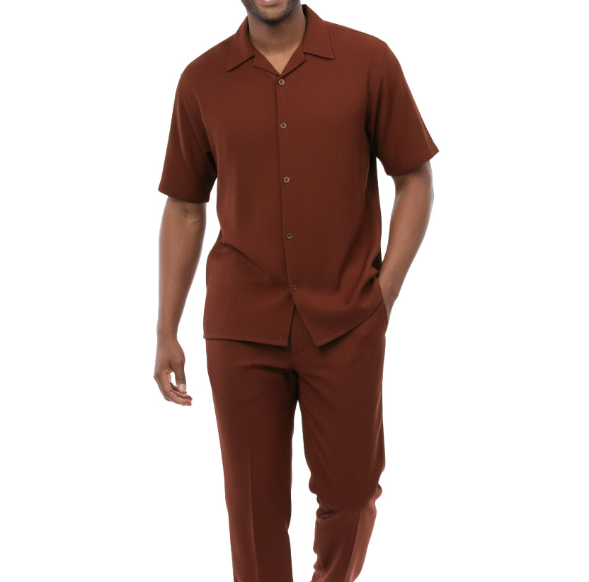 Close-up of the solid sleeve of the Wine Short Sleeve Summer Walking Suit Set top, showing collar, button, and pocket.