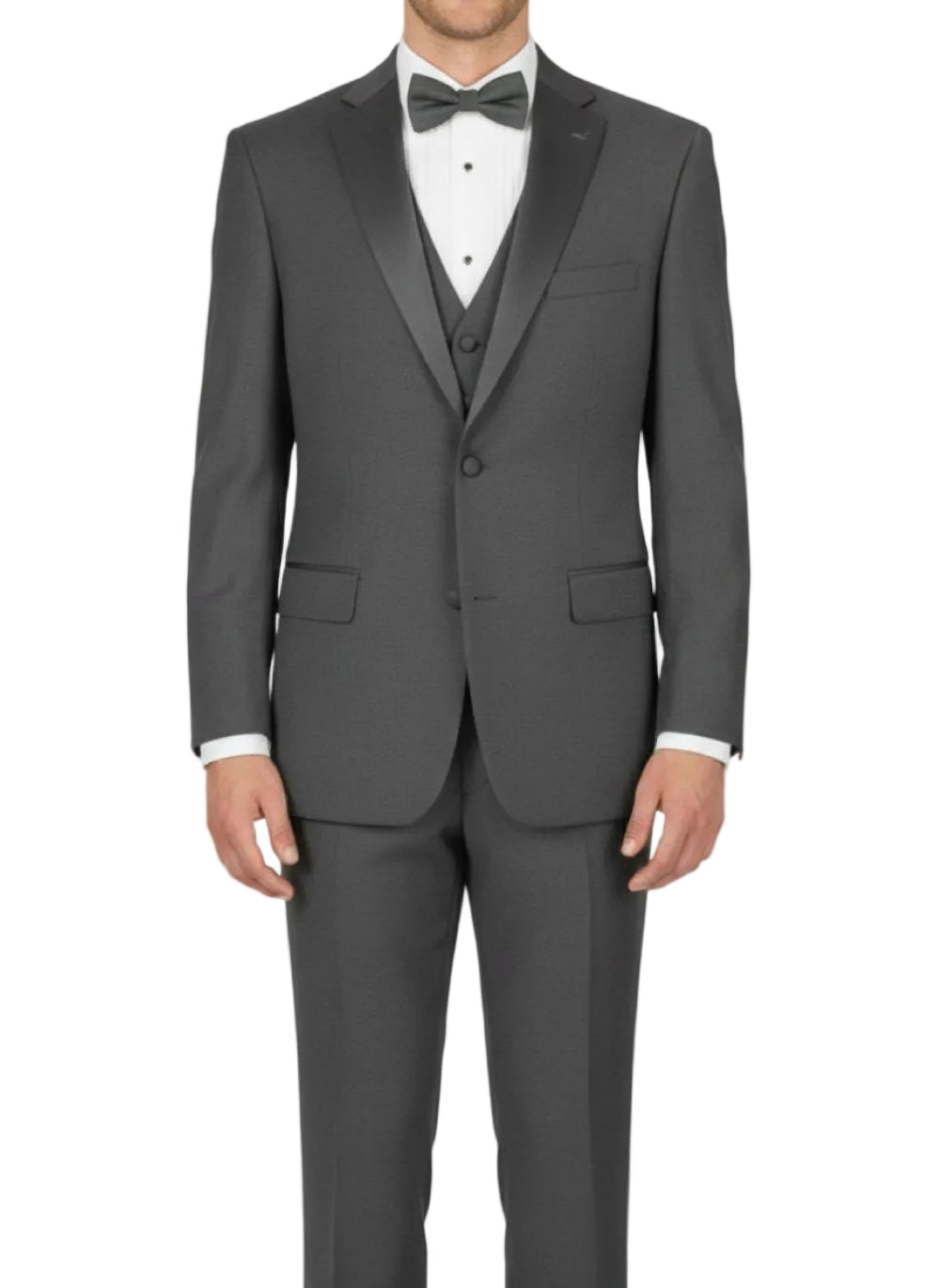 Gray tuxedo with a bow tie on a white background