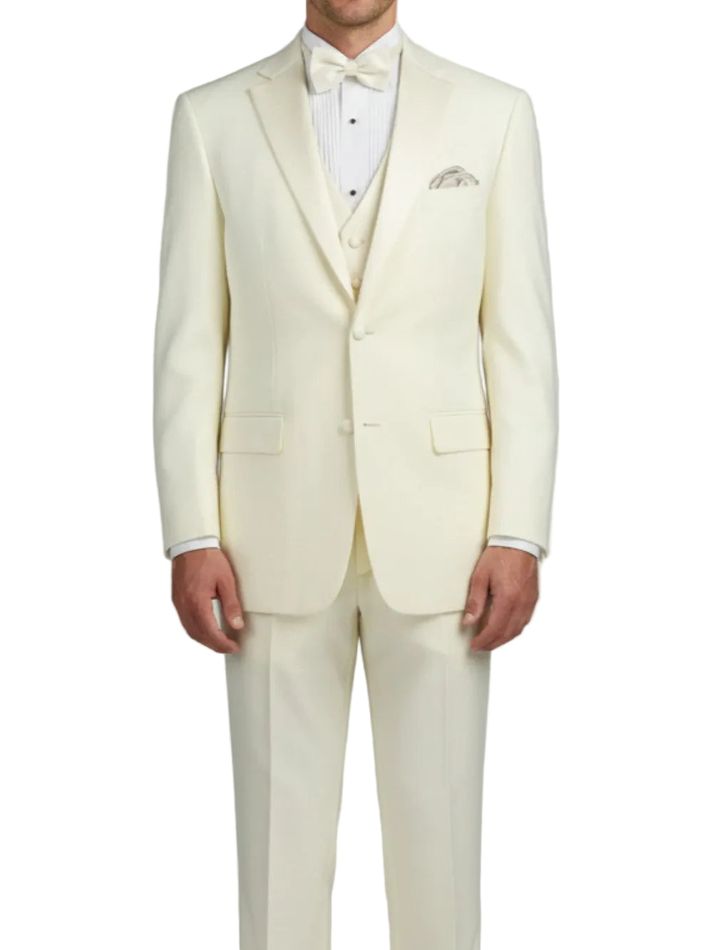 Man wearing a light-colored suit on a plain background