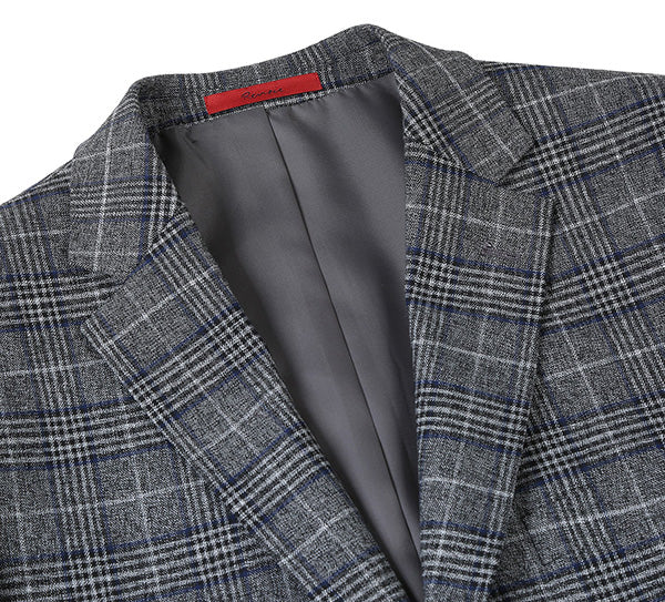 Renoir Classic Regular Fit Gray Windowpane Pattern blazer, checkered, with visible collar and pocket.
