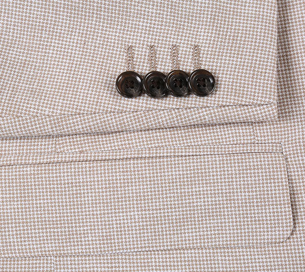 Close-up of a solid Renoir Regular Fit Linen/Cotton Sport Coat jacket, showing button detail and the collar.