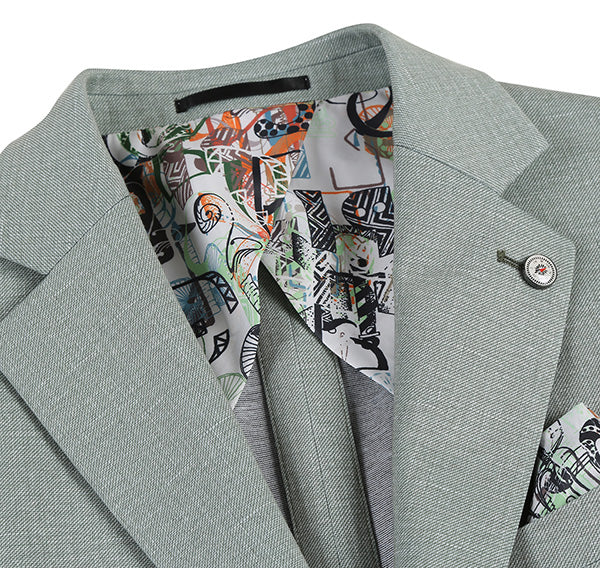 Renoir Light Sage Gray Slim Fit Blazer. Classic half canvas style. Affordable deal; regular fit & big & tall options.