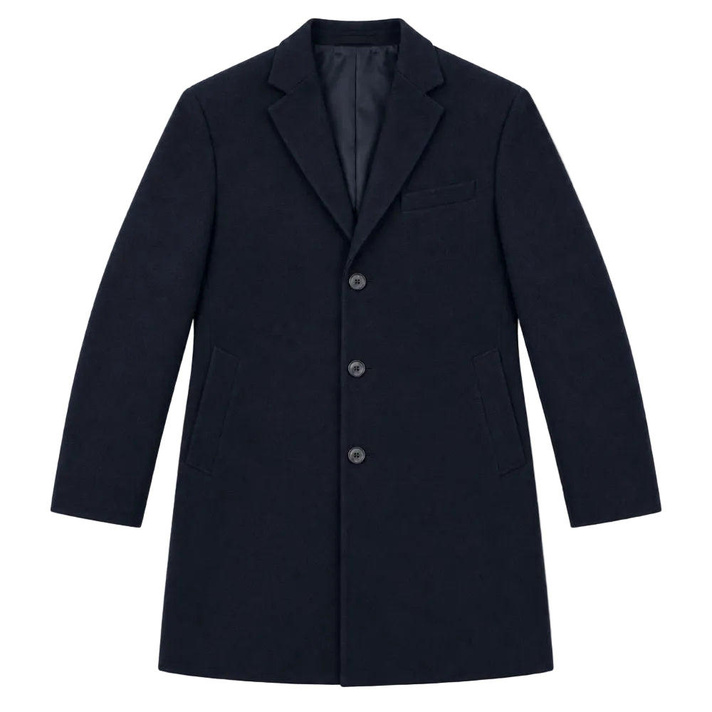 Wool Blend Navy Overcoat