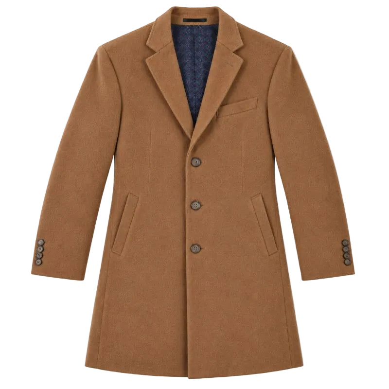English Laundry Camel Fall/Winter Essential Slim Fit Overcoat Wool Blend