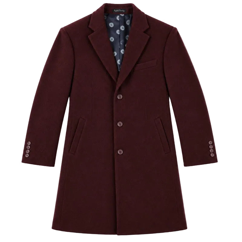 English Laundry Burgundy Fall/Winter Essential Slim Fit Overcoat Wool Blend