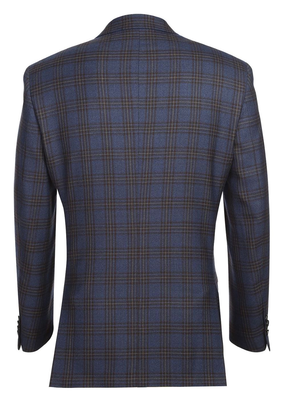 Renoir men's 100% wool regular fit 2-button navy plaid sports coat, full front view.