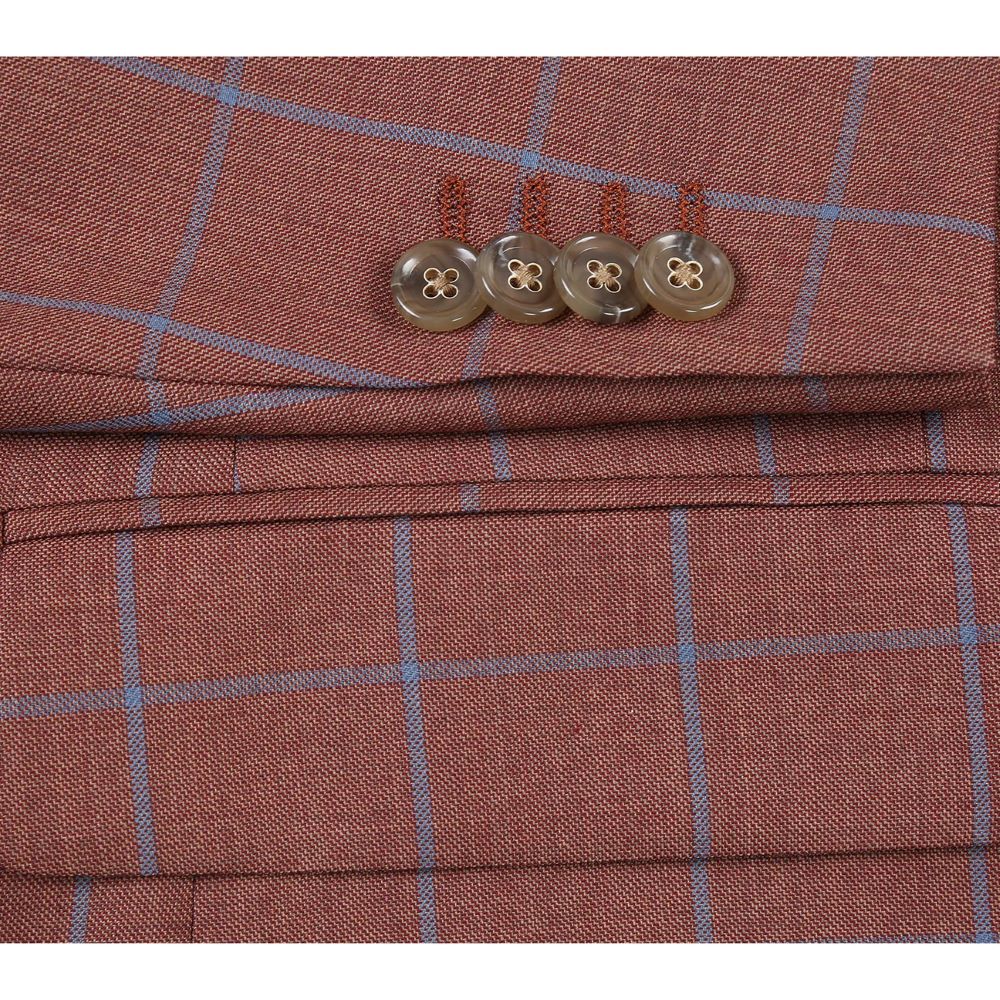 Renoir men's classic fit auburn wool plaid blazer detail. Premium fabric and refined pattern for the distinguished gentleman.