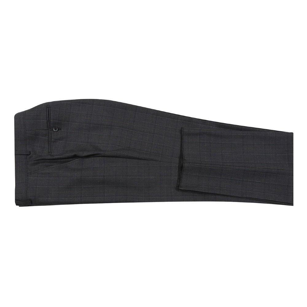 Close-up view of a checkered pocket on the Black Regular Fit Wool Blend Windowpane 2 Piece Suit, shown on a white background.