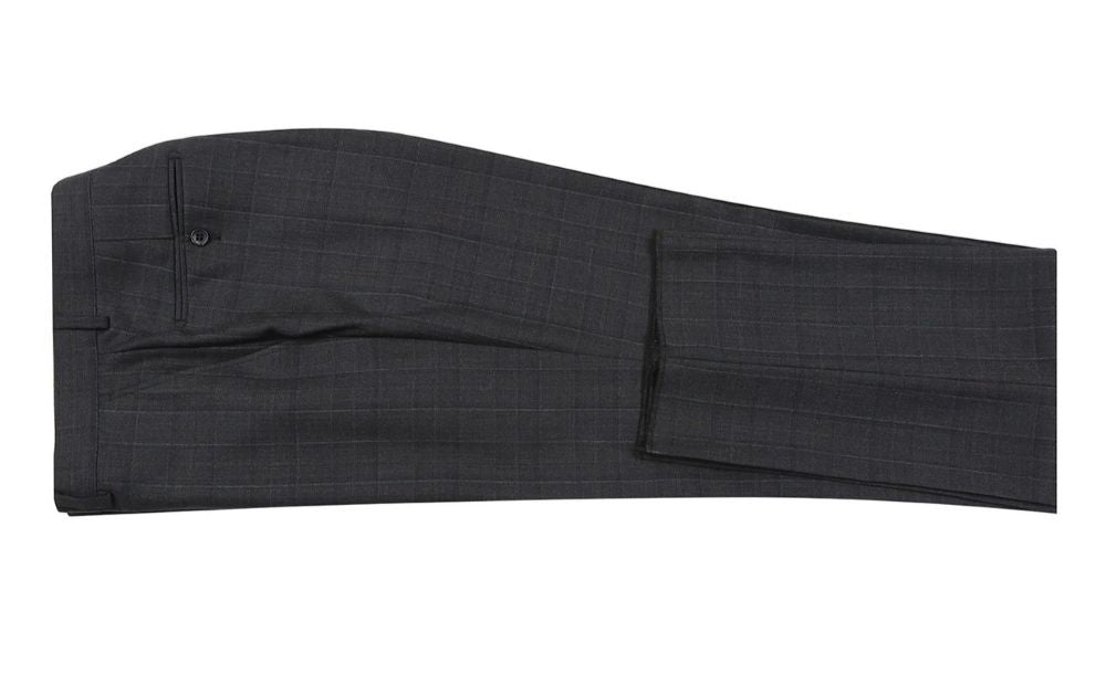 Dark gray checkered pants on a white background