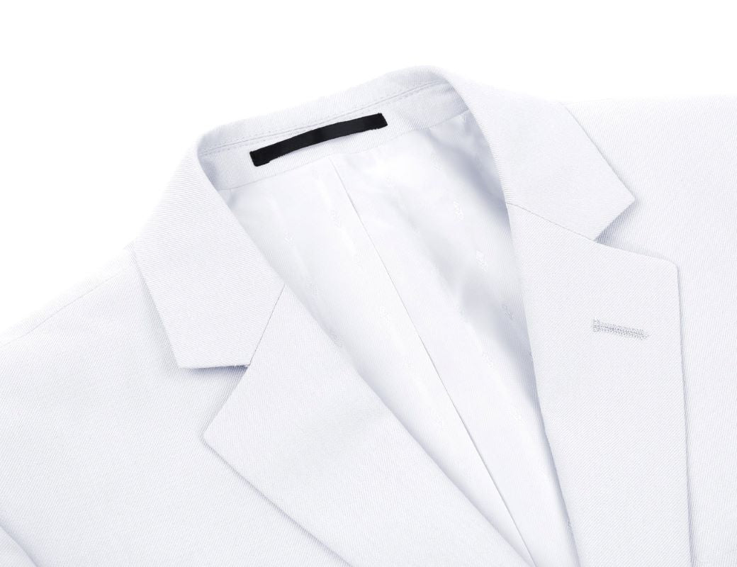 Classic white Renoir Vanderbilt 2-piece suit. Regular fit, 2-button blazer for mature professionals. Affordable deal.