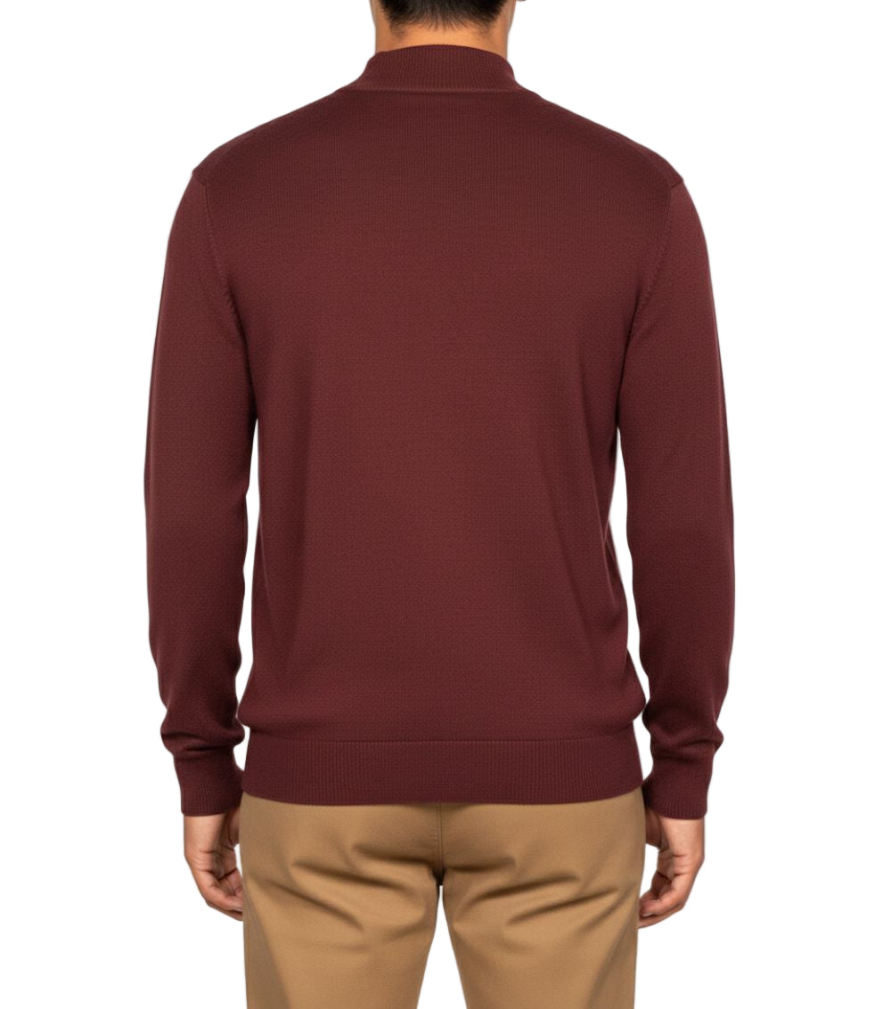 Solid Stacy Adams Men’s Mock Knit Burgundy Sweater.