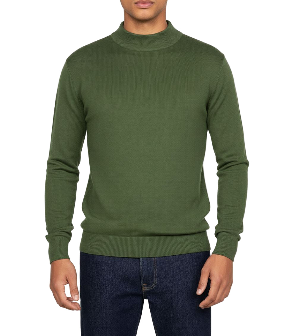 Stacy Adams - Men’s Mock Knit Olive Sweater