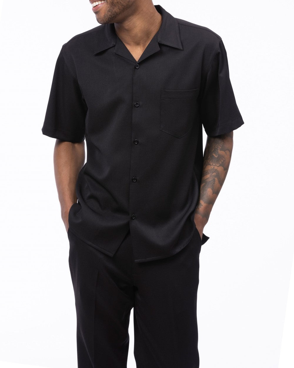 Men's 2 Piece Walking Suit Summer Short Sleeves in Black