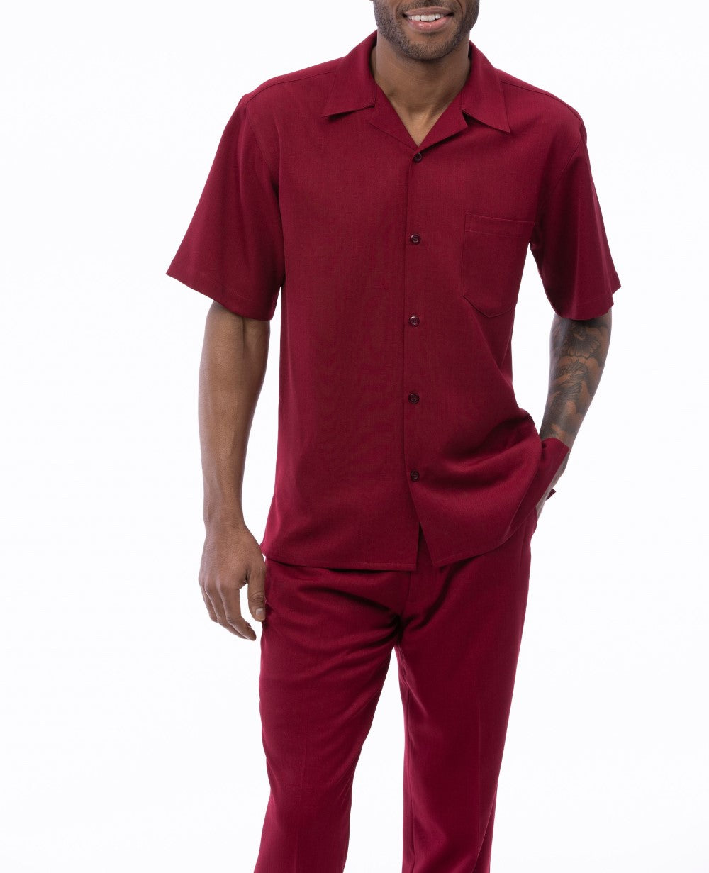 Men's 2 Piece Walking Suit Summer Short Sleeves in Burgundy