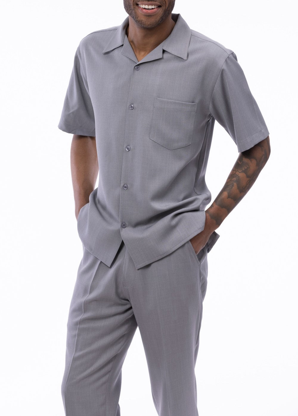 Men's 2 Piece Walking Suit Summer Short Sleeves in Gray