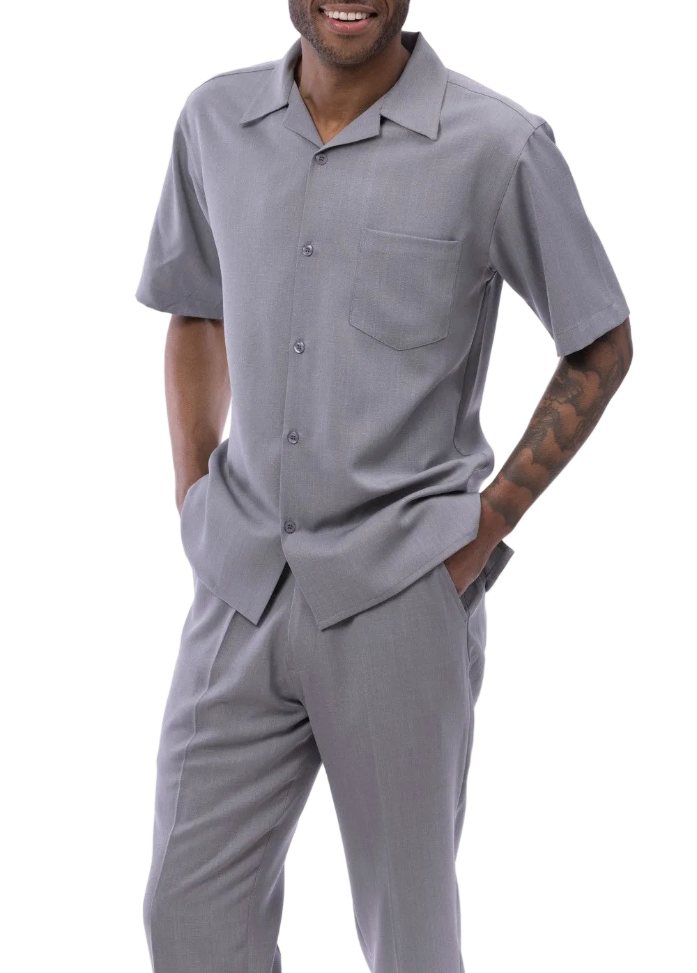 Men's 2 Piece Walking Suit Summer Short Sleeves in Gray