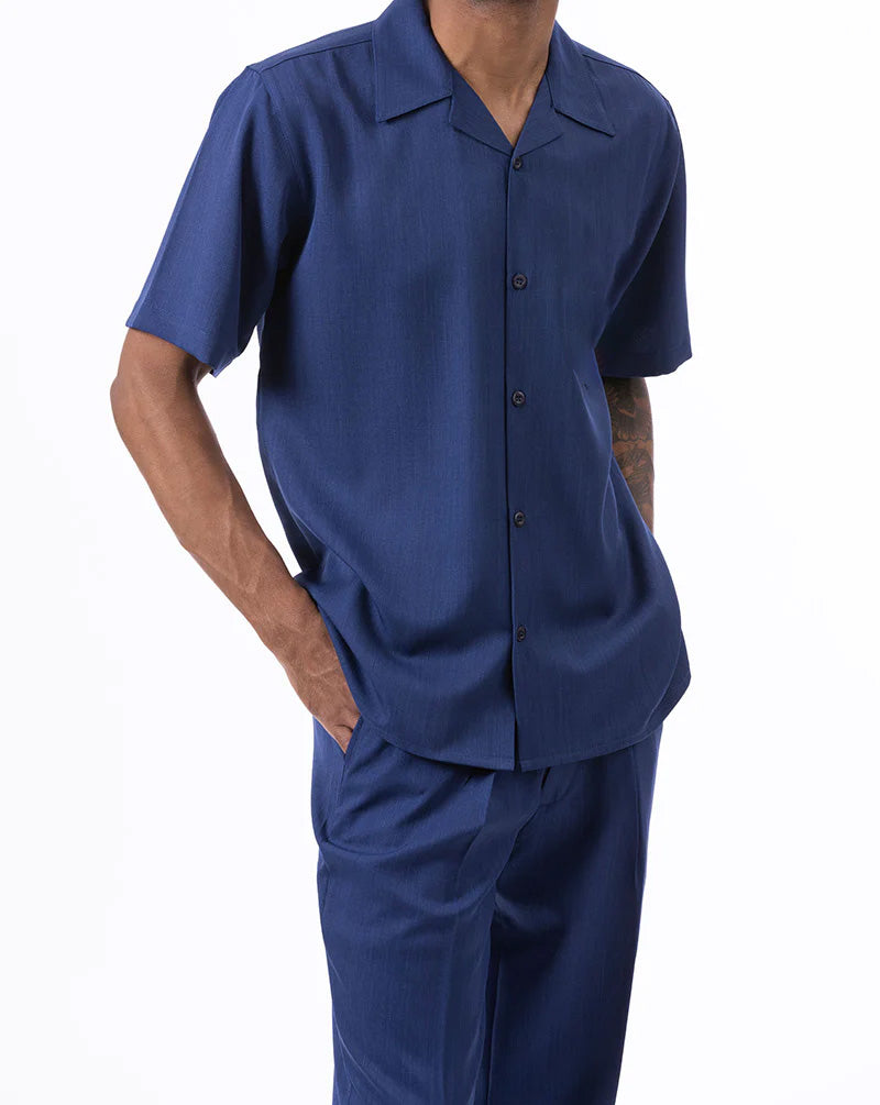 Men's 2 Piece Walking Suit Summer Short Sleeves in Navy