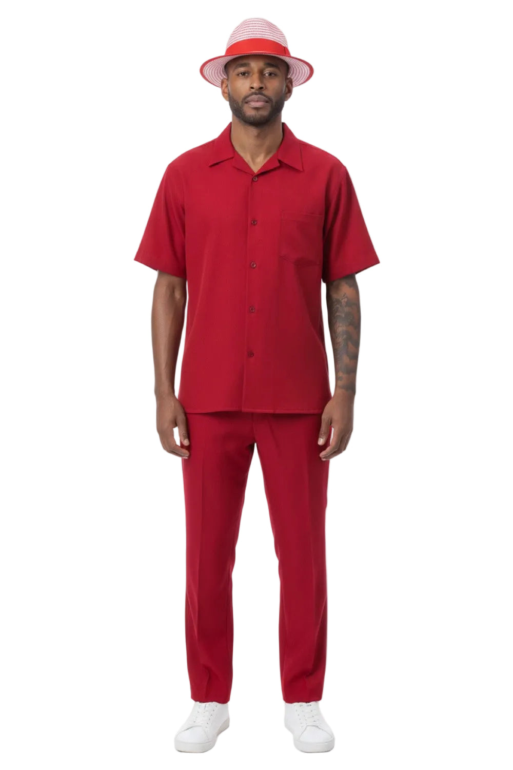 Men's 2 Piece Walking Suit Summer Short Sleeves in Red