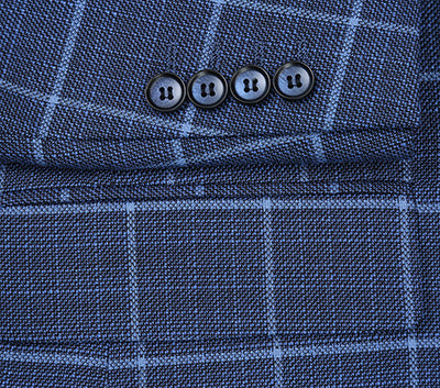 Renoir premium blue windowpane blazer fabric, showcasing classic pattern detail.