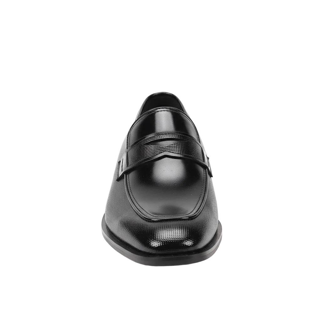 Black dress shoe on a white background
