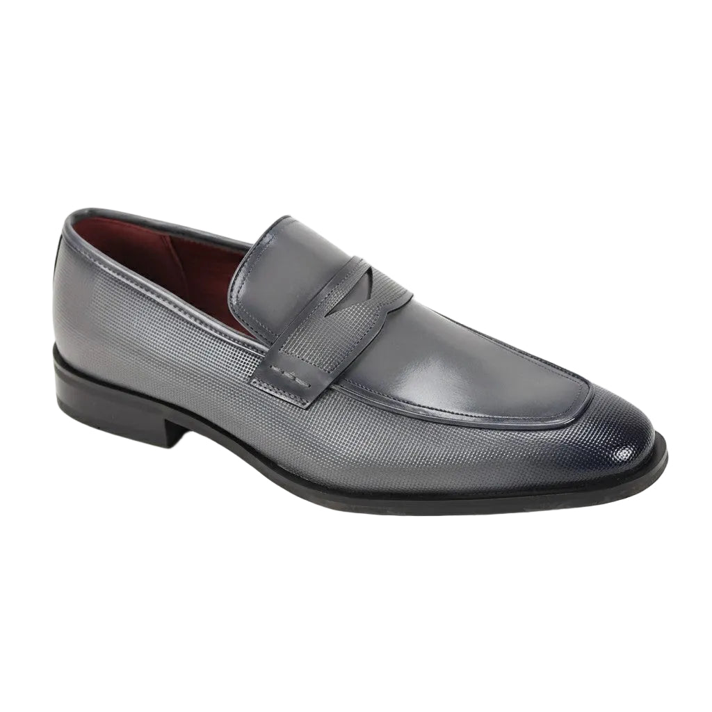 Gray Leather Moc-Toe Strap Penny Loafer