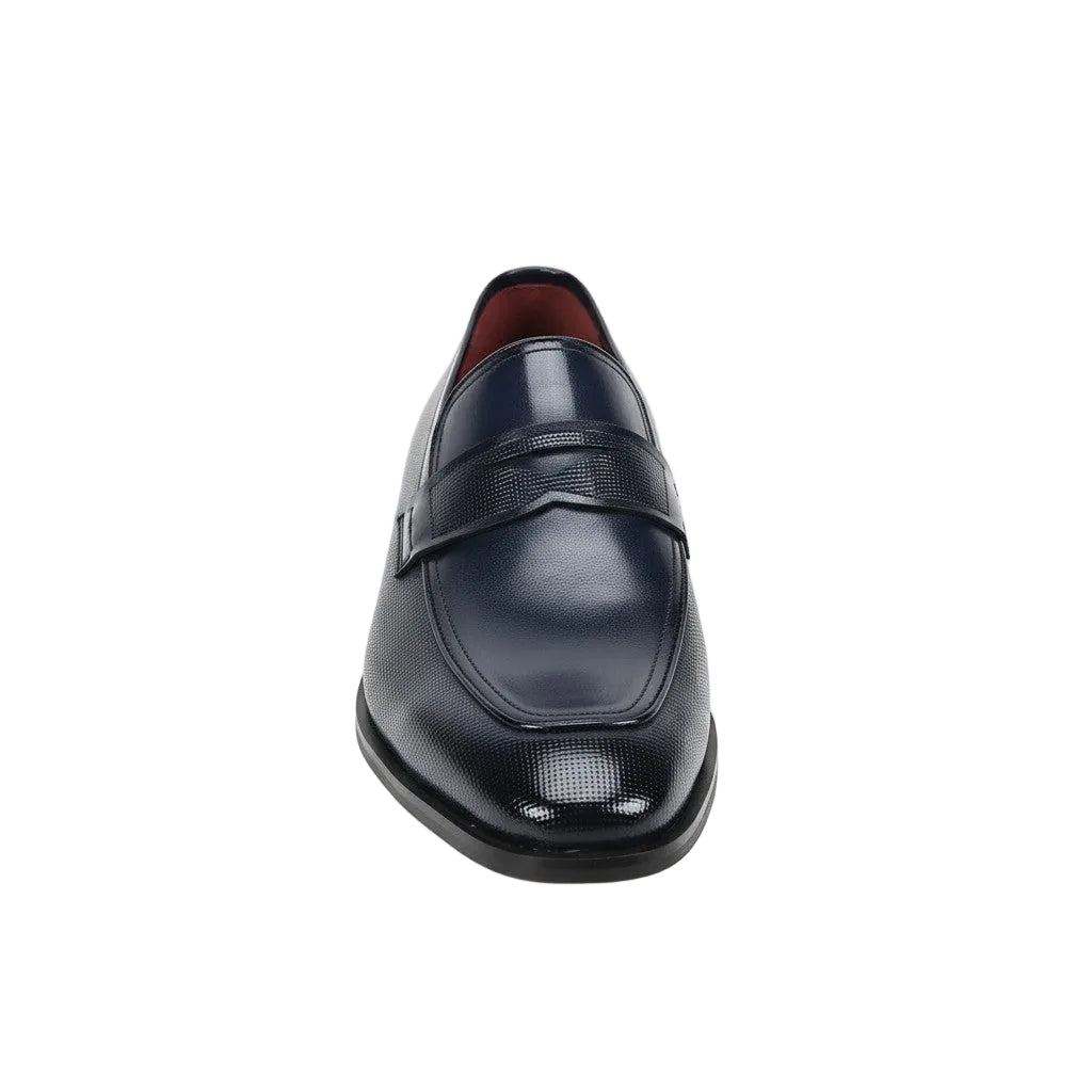 Navy blue loafer shoe on a white background