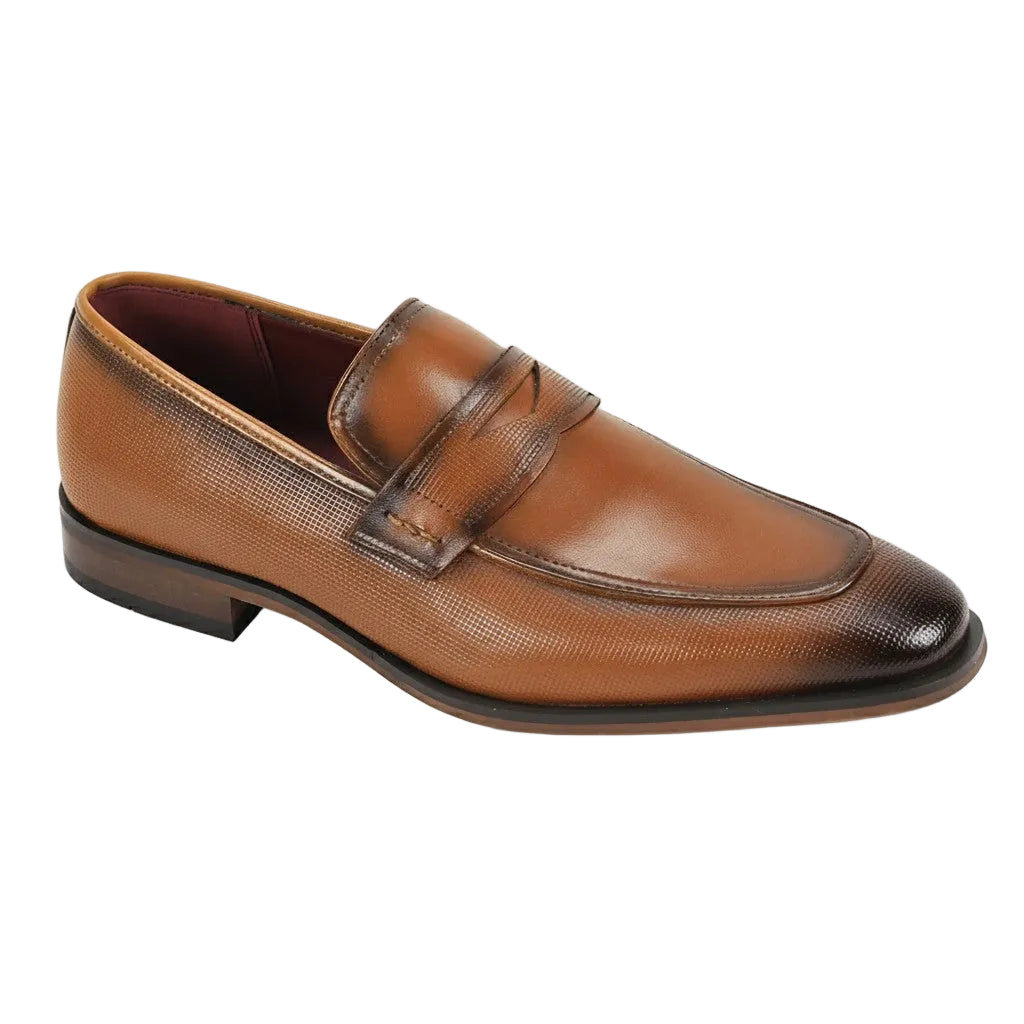 Tan Leather Moc-Toe Strap Penny Loafer