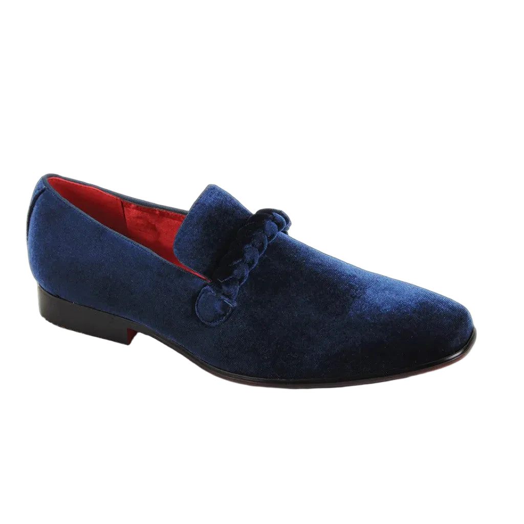 After Midnight Collection - Navy Velvet Braided Strap Slip-On Loafer