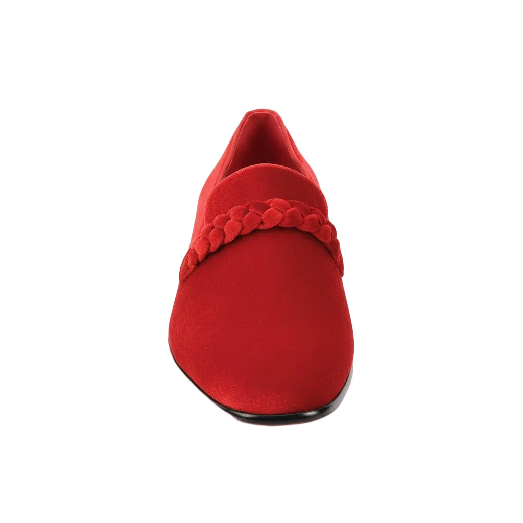 After Midnight Collection - Red Velvet Braided Strap Slip-On Loafer