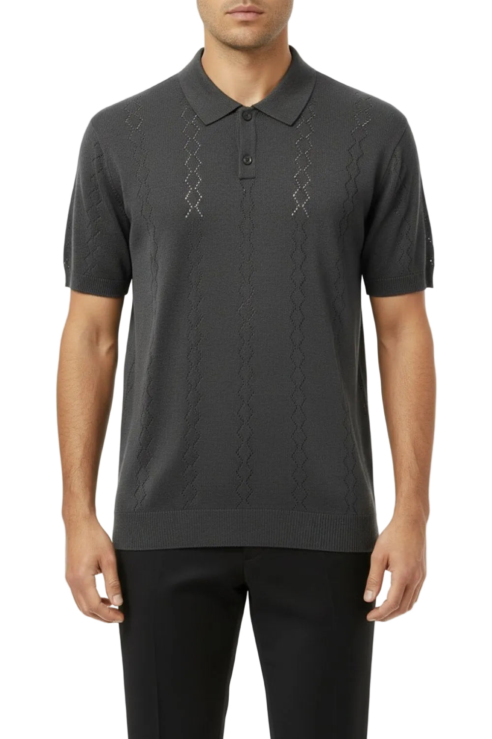 Stacy Adams - Men's Charcoal Diamond Stitch Knit Shirt