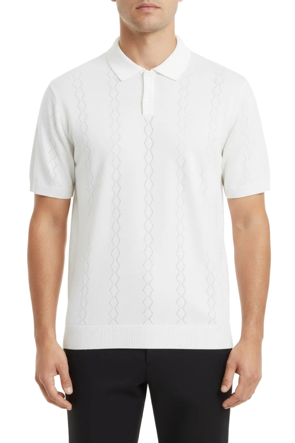 Stacy Adams - Men's White Diamond Stitch Knit Shirt